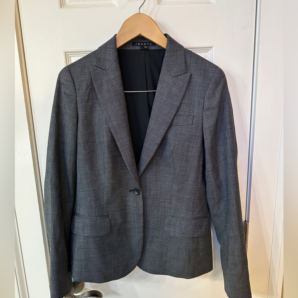 Theory Max Blazer jacket Pindots Black Multi 8 Modern Classic Timeless Polished